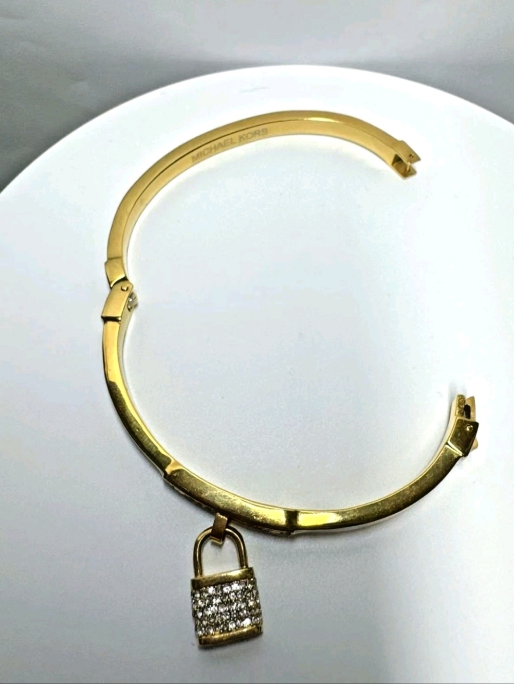 Michael Kors Gold Pave Padlock Hinged Bangle Bracelet NWOT - Picture 4 of 8